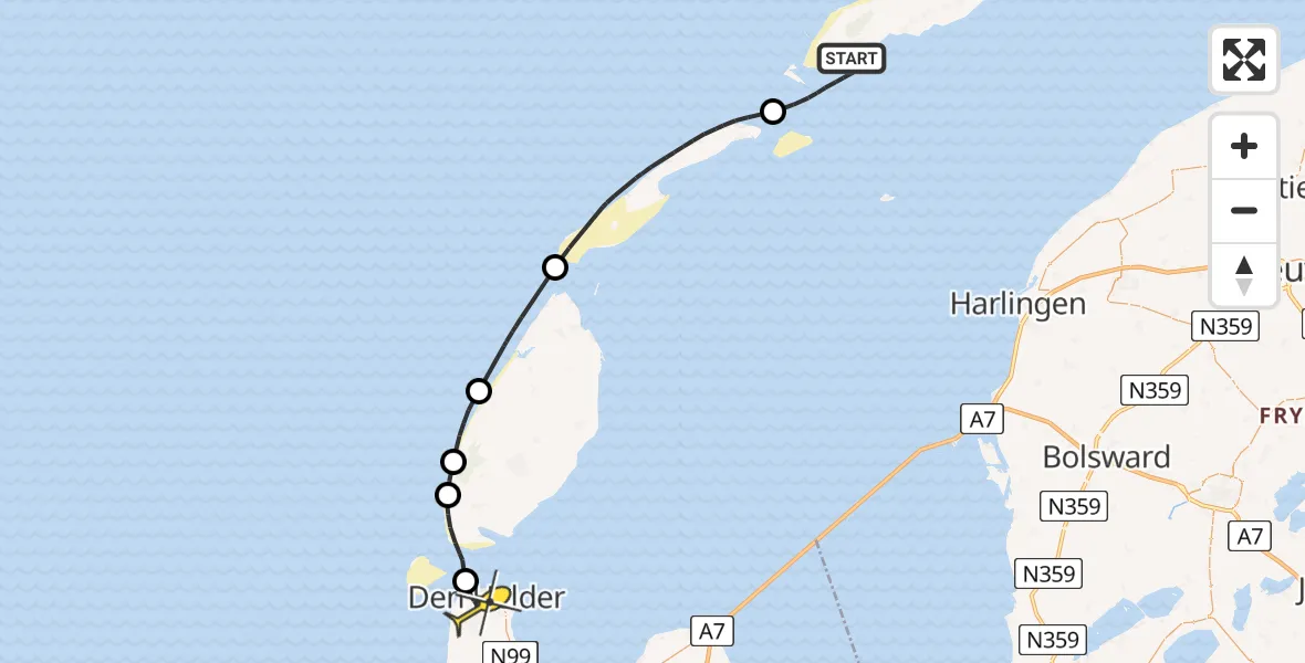 Routekaart van de vlucht: Ambulanceheli naar Den Helder, De Kom