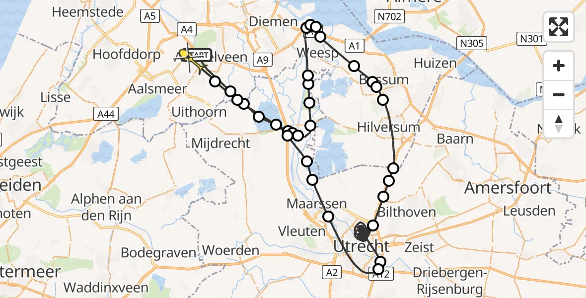 Routekaart van de vlucht: Politiehelikopter naar Aalsmeer, Noorddammerlaan
