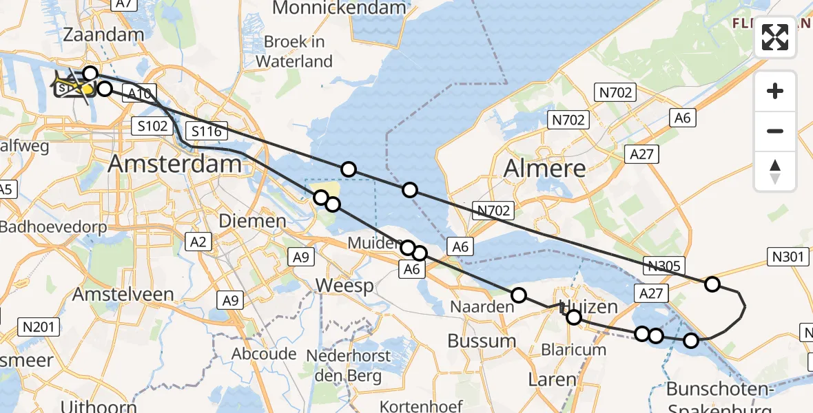 Routekaart van de vlucht: Lifeliner 1 naar Amsterdam Heliport, Octaanweg