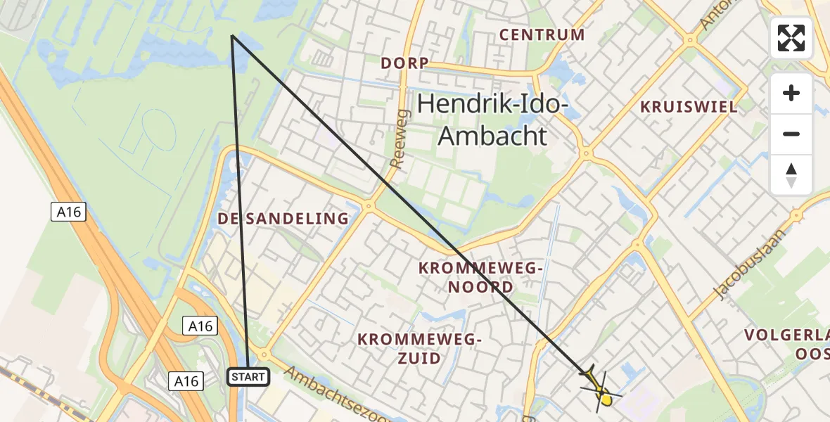 Routekaart van de vlucht: Politiehelikopter naar Hendrik-Ido-Ambacht, Reijnegaerdpad