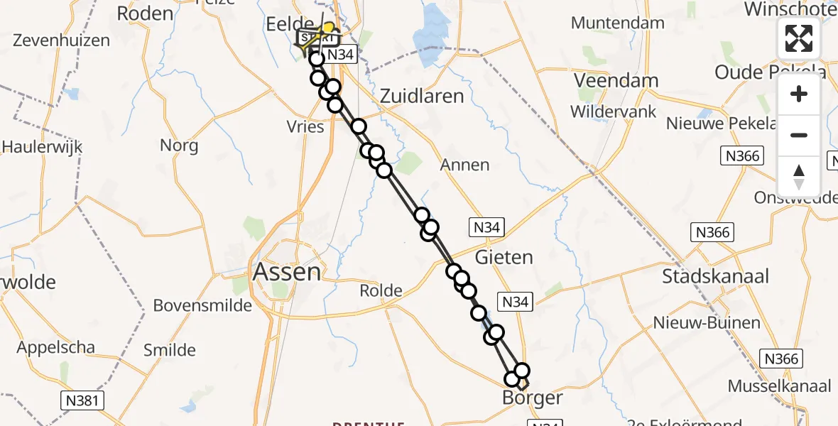 Routekaart van de vlucht: Lifeliner 4 naar Groningen Airport Eelde, Moespot