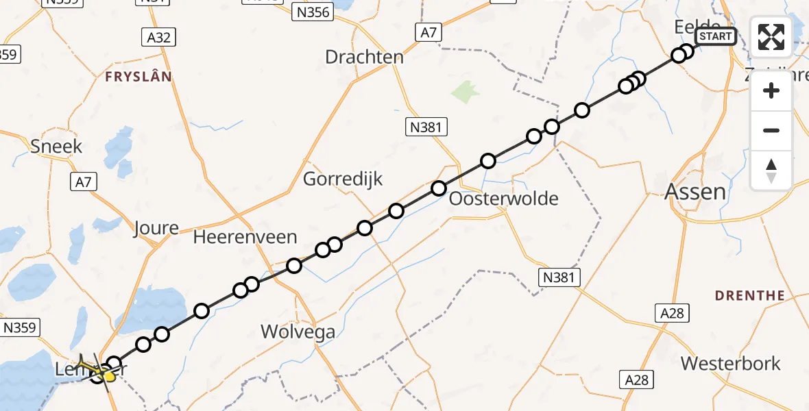 Routekaart van de vlucht: Lifeliner 4 naar Lemmer, Machlaan