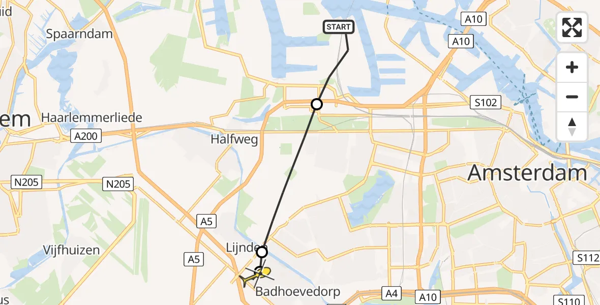 Routekaart van de vlucht: Lifeliner 1 naar Badhoevedorp, Australiëhavenweg