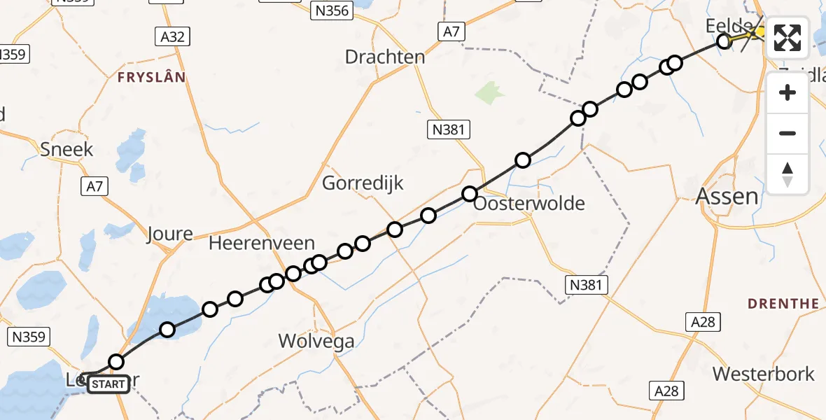 Routekaart van de vlucht: Lifeliner 4 naar Groningen Airport Eelde, Plattedijk