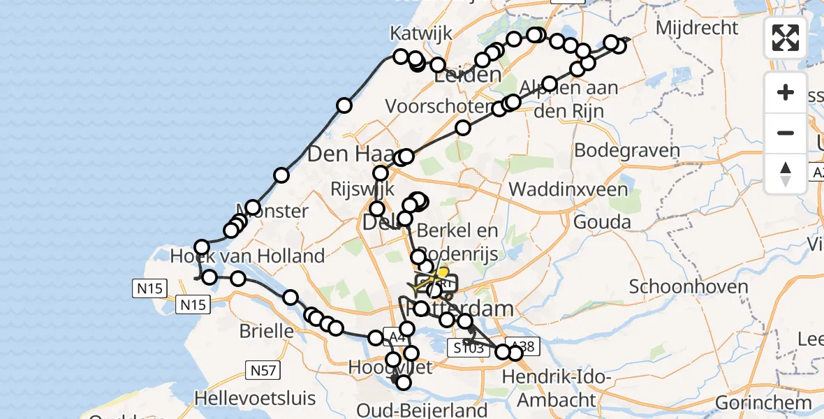 Routekaart van de vlucht: Politieheli naar Rotterdam The Hague Airport, Schieveense polder