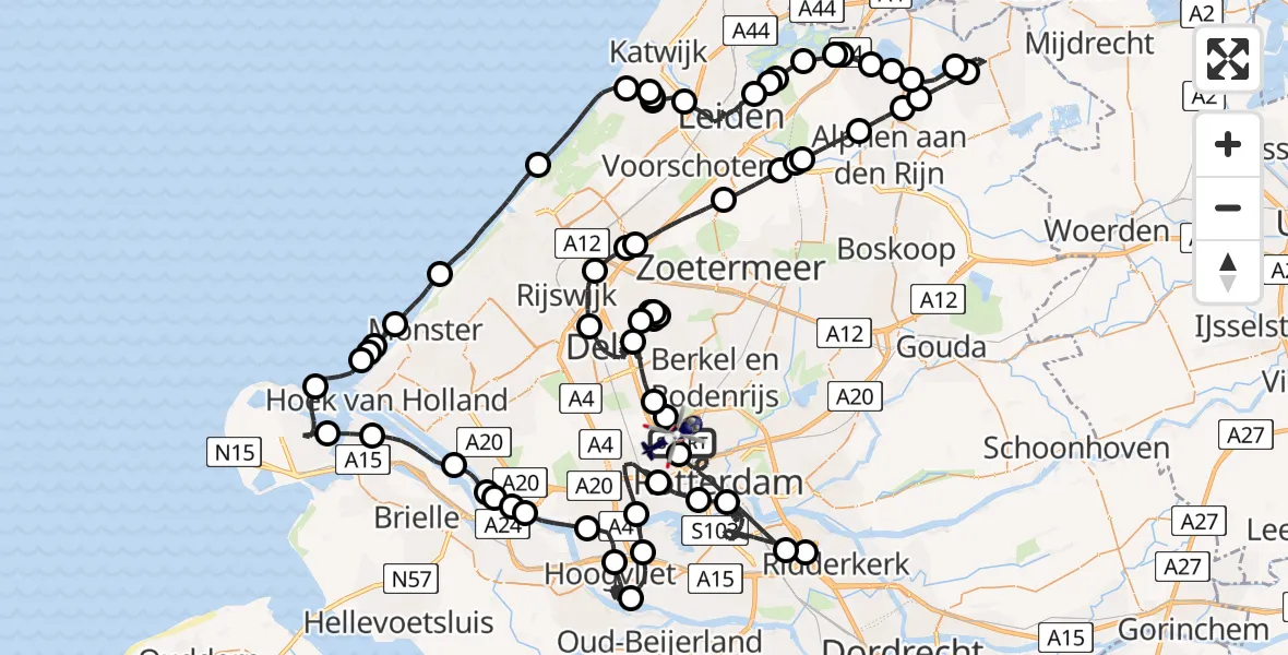Vluchtroute Politiehelikopter van Rotterdam The Hague Airport naar Rotterdam The Hague Airport
