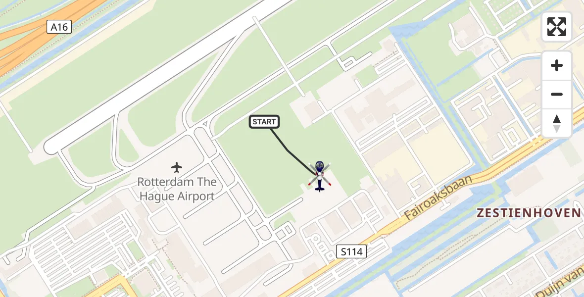 Routekaart van de vlucht: Politiehelikopter naar Rotterdam The Hague Airport, Fairoaksbaan