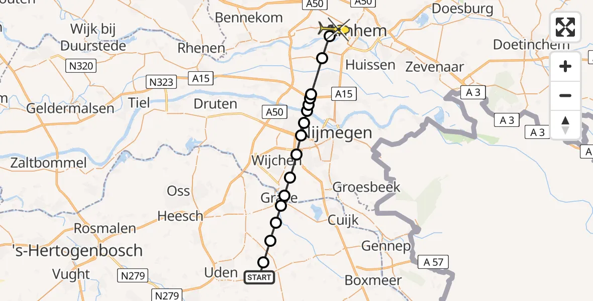 Routekaart van de vlucht: Lifeliner 3 naar Oosterbeek, Zeelandsedijk