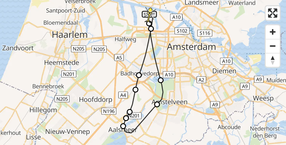 Routekaart van de vlucht: Lifeliner 1 naar Amsterdam Heliport, Lipariweg
