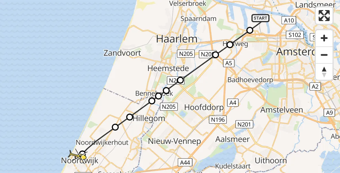 Routekaart van de vlucht: Lifeliner 1 naar Noordwijk, Lipariweg