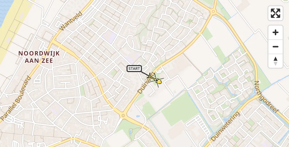 Routekaart van de vlucht: Lifeliner 1 naar Noordwijk, Duinweg