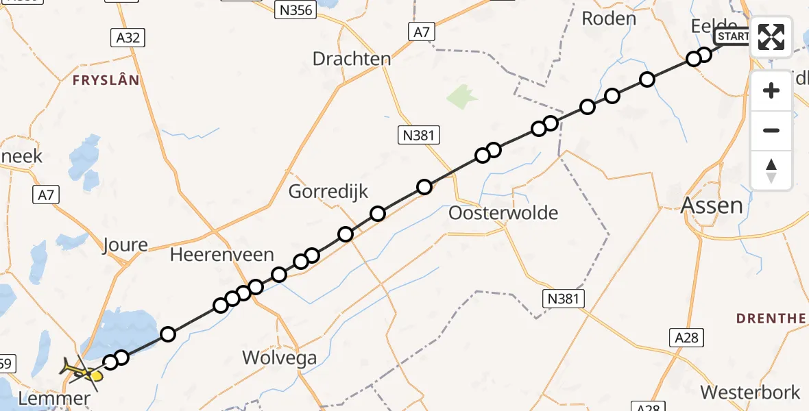 Routekaart van de vlucht: Lifeliner 4 naar Oosterzee, Lugtenbergerweg