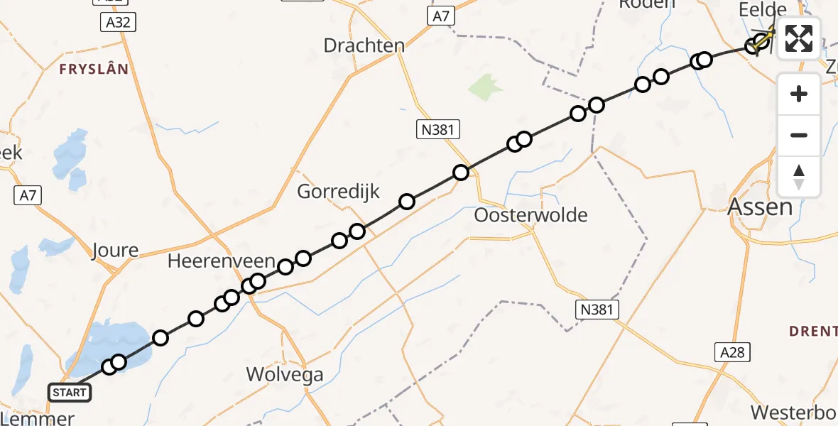 Routekaart van de vlucht: Lifeliner 4 naar Groningen Airport Eelde, Herenweg