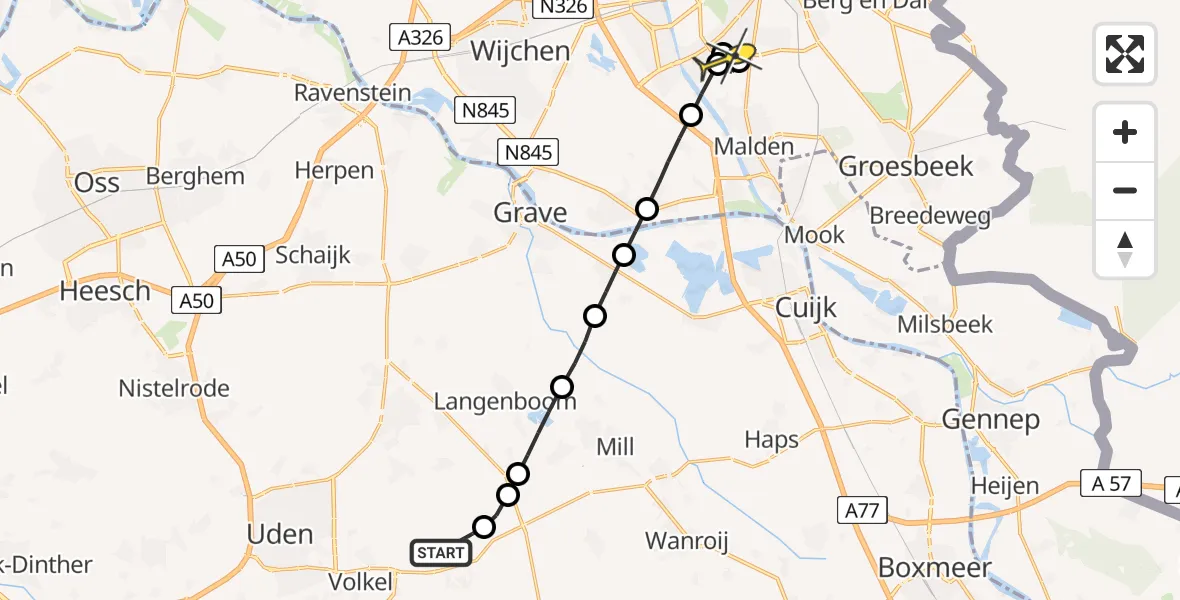 Routekaart van de vlucht: Lifeliner 3 naar Nijmegen, Zeelandsedijk