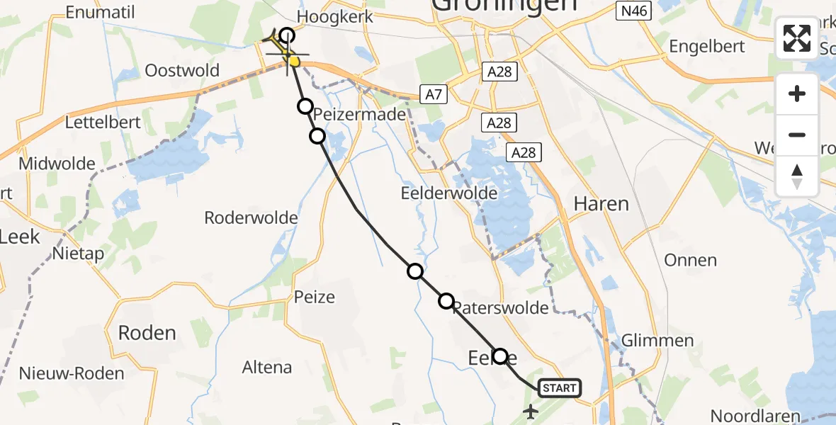 Routekaart van de vlucht: Lifeliner 4 naar Groningen, Eskampenweg