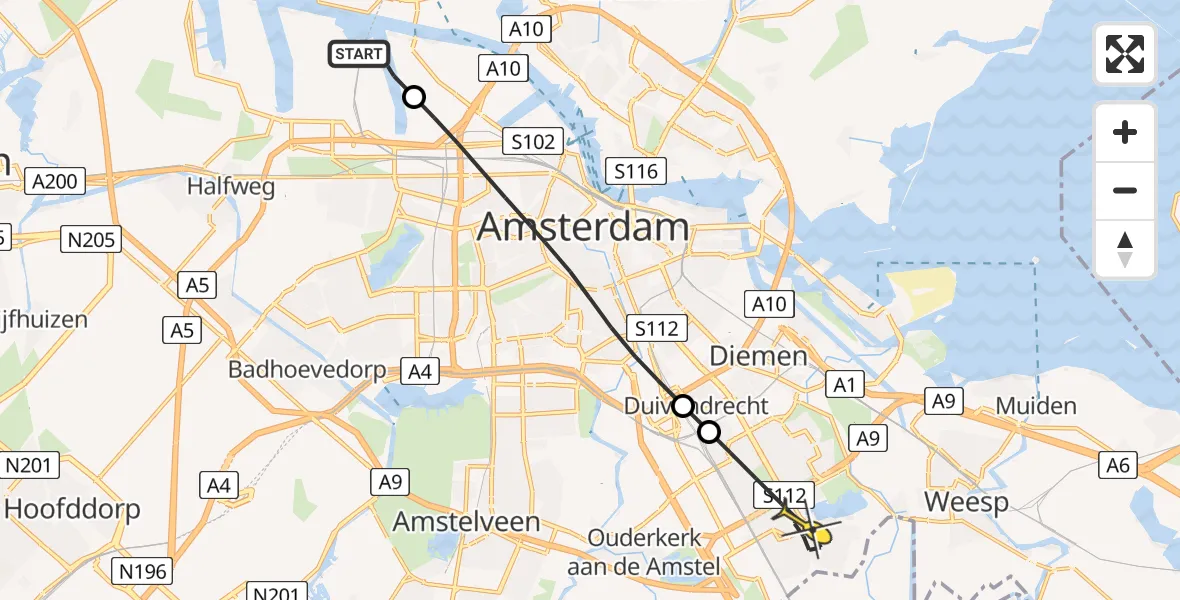 Routekaart van de vlucht: Lifeliner 1 naar Amsterdam, Kompasweg