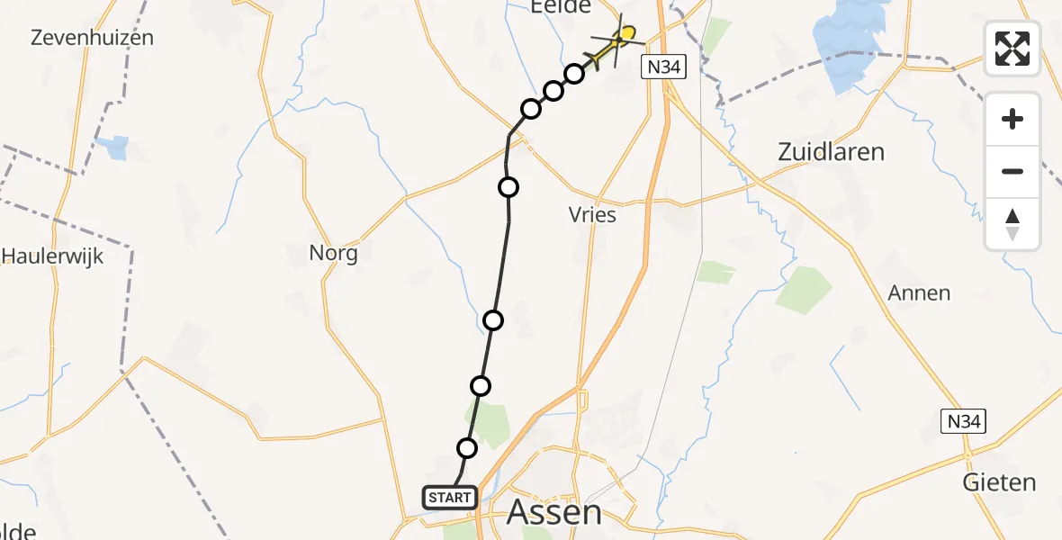 Routekaart van de vlucht: Lifeliner 4 naar Groningen Airport Eelde, Asserwijk