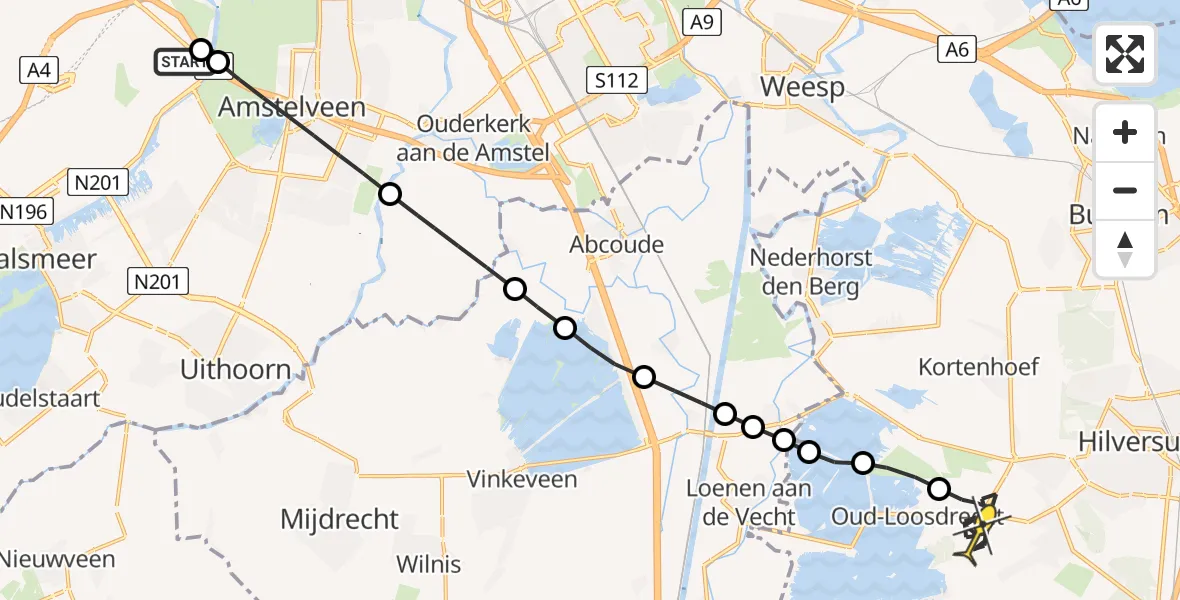 Routekaart van de vlucht: Politiehelikopter naar Loosdrecht, Thermiekstraat