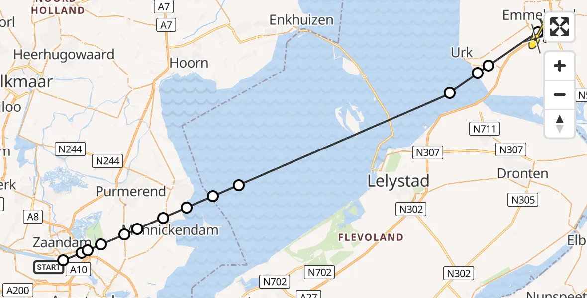 Routekaart van de vlucht: Lifeliner 1 naar Emmeloord, Hemweg