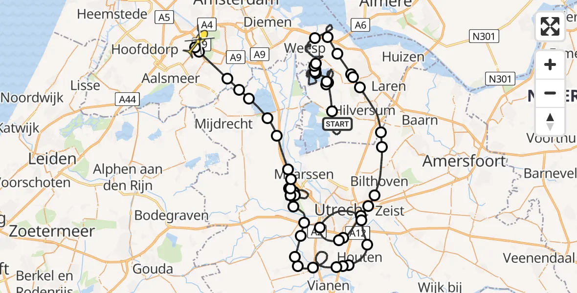 Routekaart van de vlucht: Politiehelikopter naar Schiphol, Nieuw-Loosdrechtsedijk