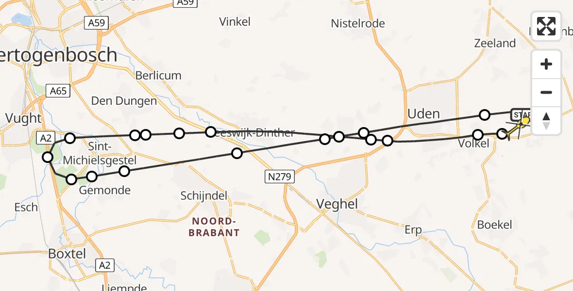 Routekaart van de vlucht: Lifeliner 3 naar Vliegbasis Volkel, Zeelandsedijk