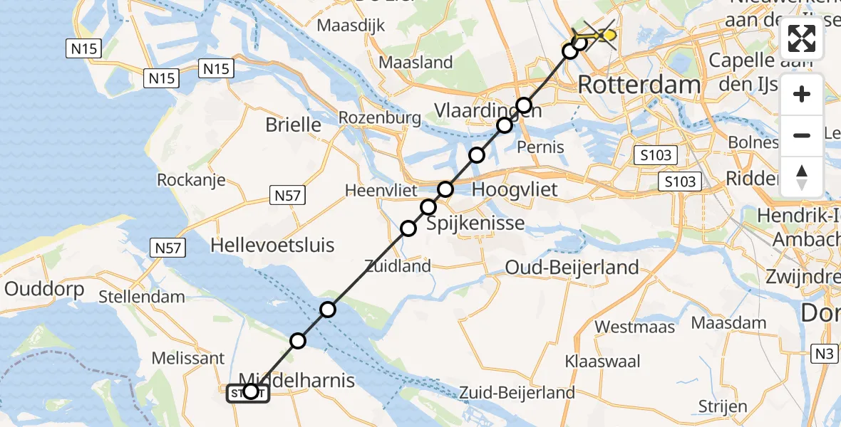 Routekaart van de vlucht: Lifeliner 2 naar Rotterdam The Hague Airport, Oudelandsedijk
