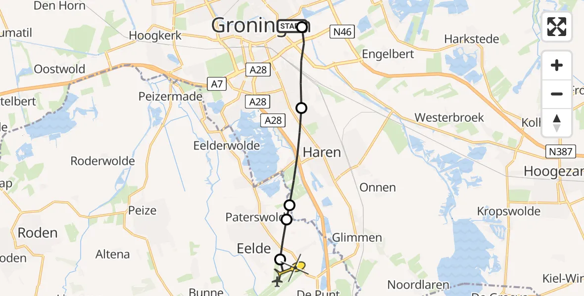 Routekaart van de vlucht: Lifeliner 4 naar Groningen Airport Eelde, Bornholmstraat