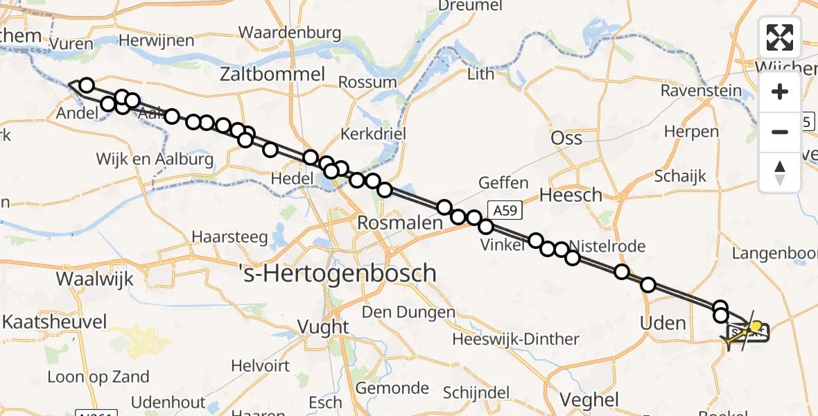 Routekaart van de vlucht: Lifeliner 3 naar Vliegbasis Volkel, Zeelandsedijk