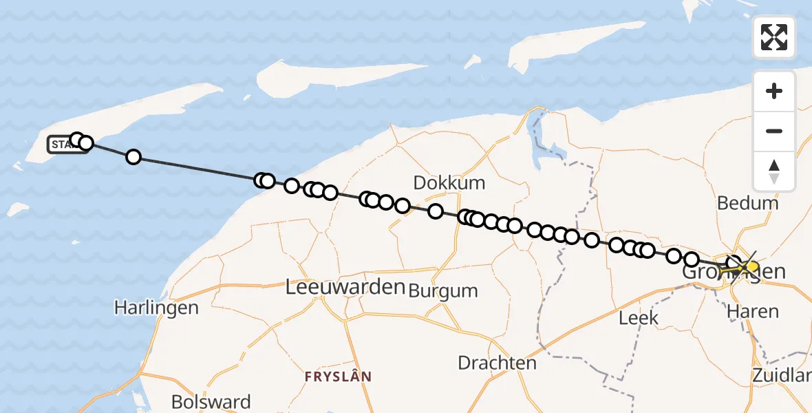 Routekaart van de vlucht: Ambulanceheli naar Universitair Medisch Centrum Groningen, Duinweg Halfweg