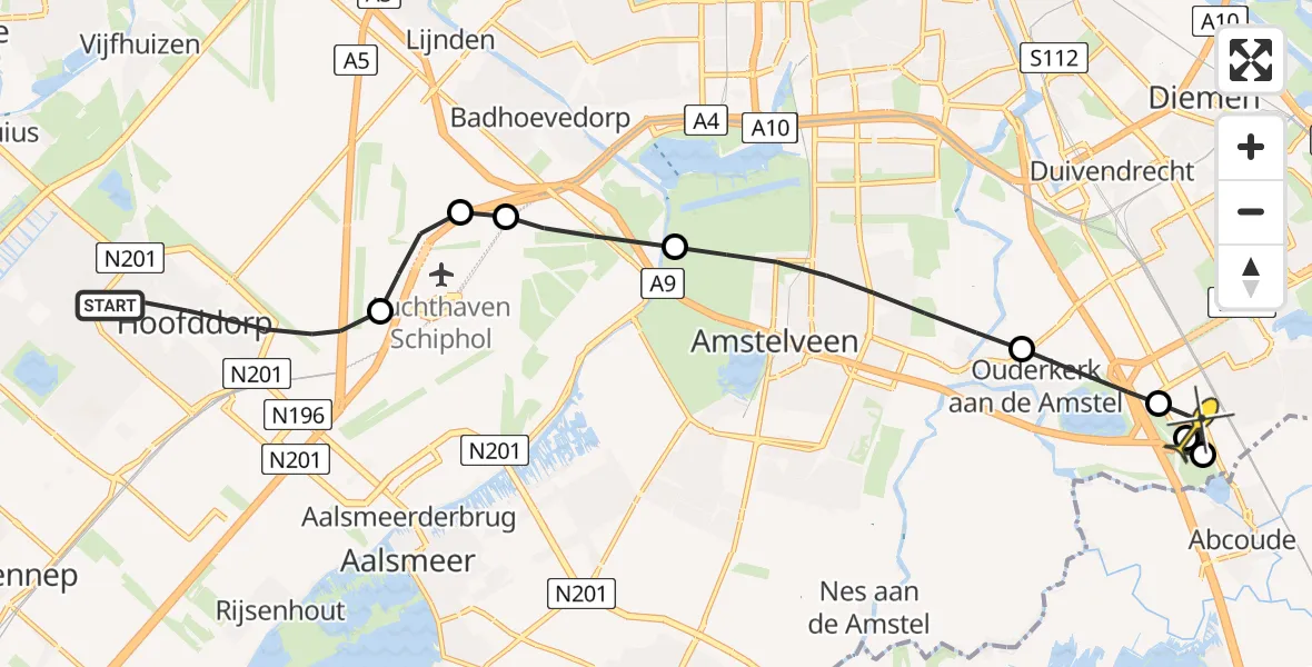 Routekaart van de vlucht: Lifeliner 1 naar Academisch Medisch Centrum (AMC), Manegelaan