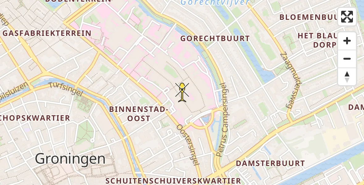 Routekaart van de vlucht: Ambulanceheli naar Universitair Medisch Centrum Groningen