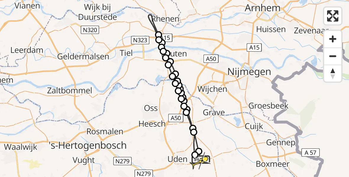 Routekaart van de vlucht: Lifeliner 3 naar Vliegbasis Volkel, Millsebaan