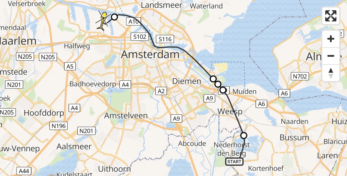 Routekaart van de vlucht: Lifeliner 1 naar Amsterdam Heliport, Googpad