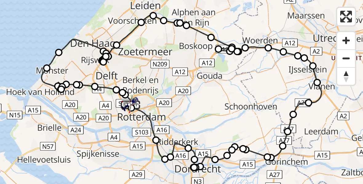 Vluchtroute Politiehelikopter van Rotterdam The Hague Airport naar Rotterdam The Hague Airport