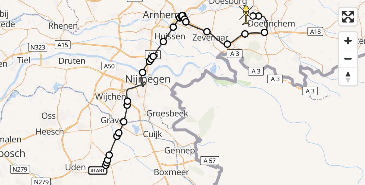 Routekaart van de vlucht: Politiehelikopter naar Laag-Keppel, Zeelandsedijk