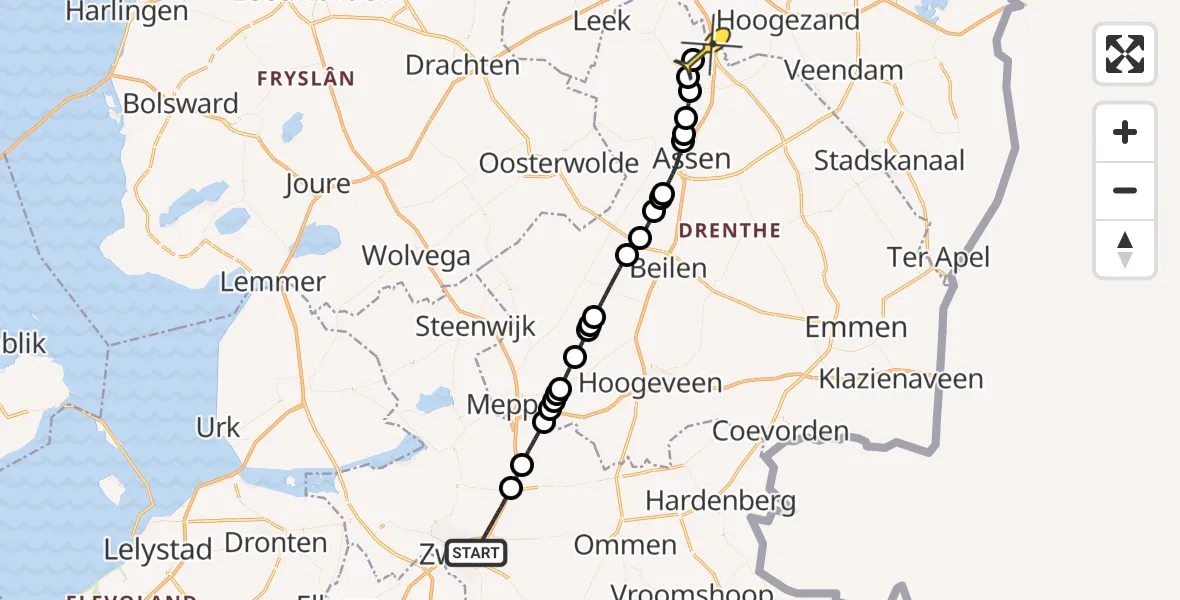 Routekaart van de vlucht: Lifeliner 4 naar Groningen Airport Eelde, Dokter van Heesweg