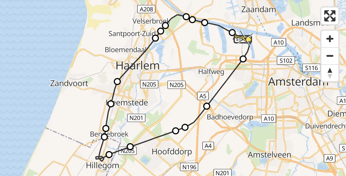 Routekaart van de vlucht: Lifeliner 1 naar Amsterdam Heliport, Westhaven