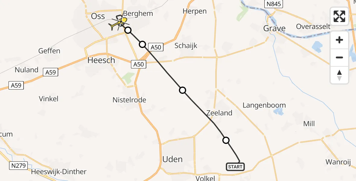 Routekaart van de vlucht: Lifeliner 3 naar Oss, Zeelandsedijk