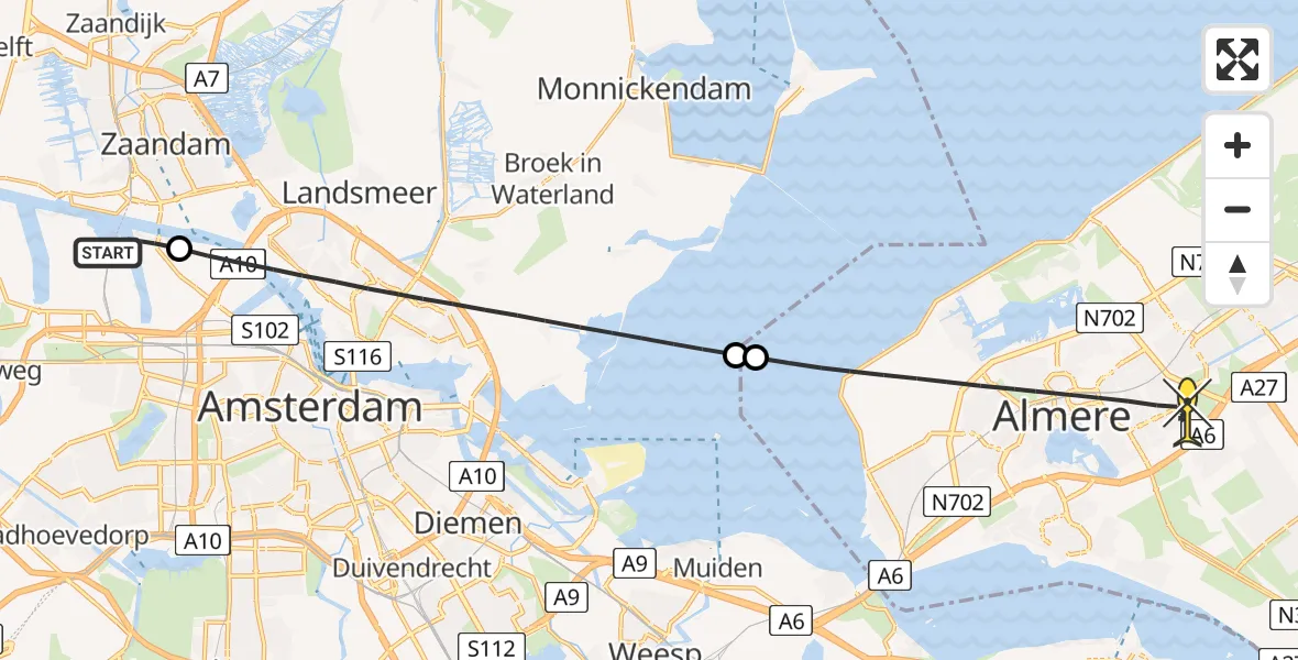 Routekaart van de vlucht: Lifeliner 1 naar Almere, Dukdalfweg