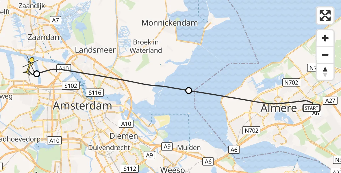Routekaart van de vlucht: Lifeliner 1 naar Amsterdam Heliport, Wim Schuhmacherhof