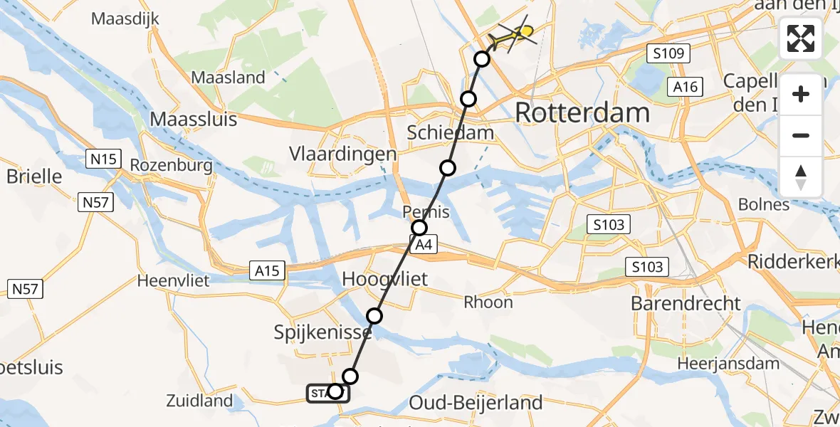 Routekaart van de vlucht: Lifeliner 2 naar Rotterdam The Hague Airport, Middelweg