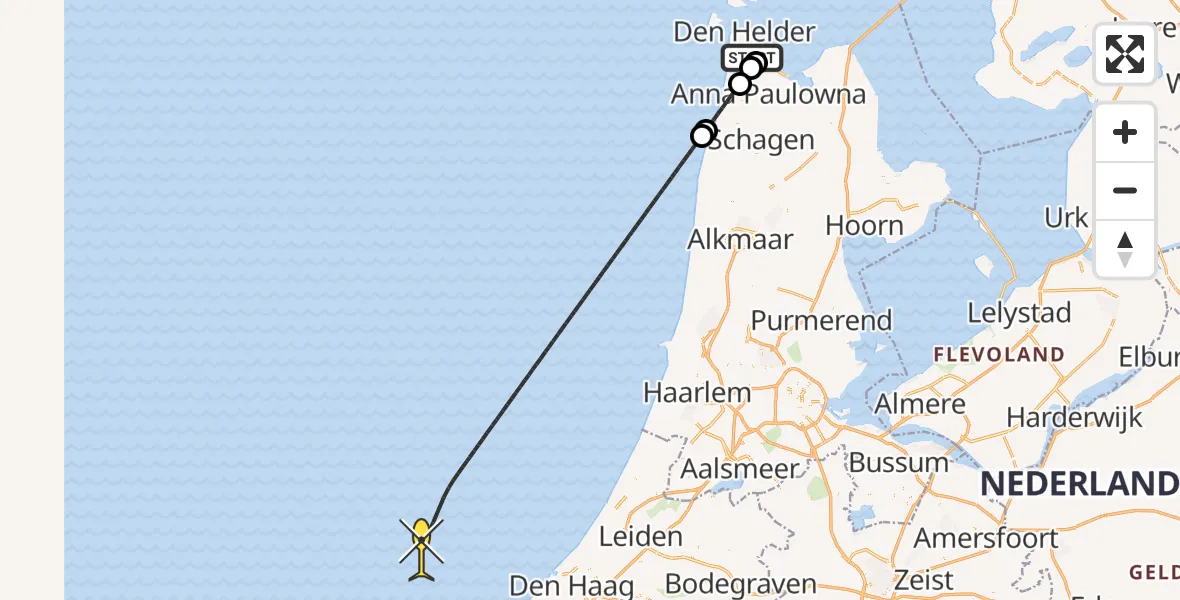 Routekaart van de vlucht: Kustwachthelikopter naar Oostoeverweg
