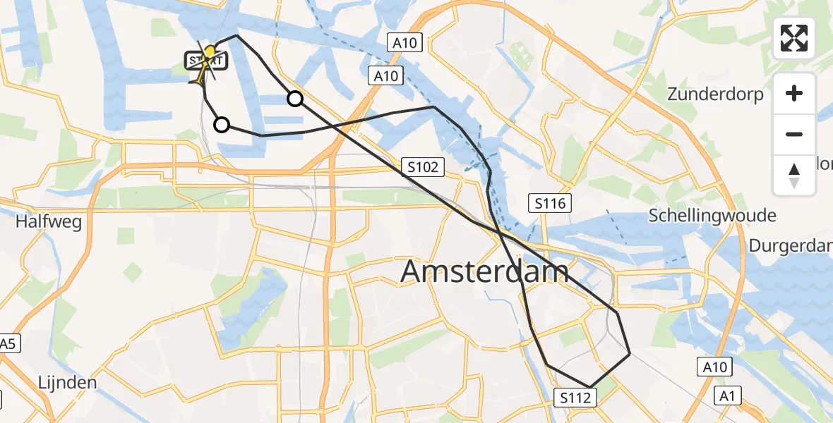 Routekaart van de vlucht: Lifeliner 1 naar Amsterdam Heliport, Westhavenweg