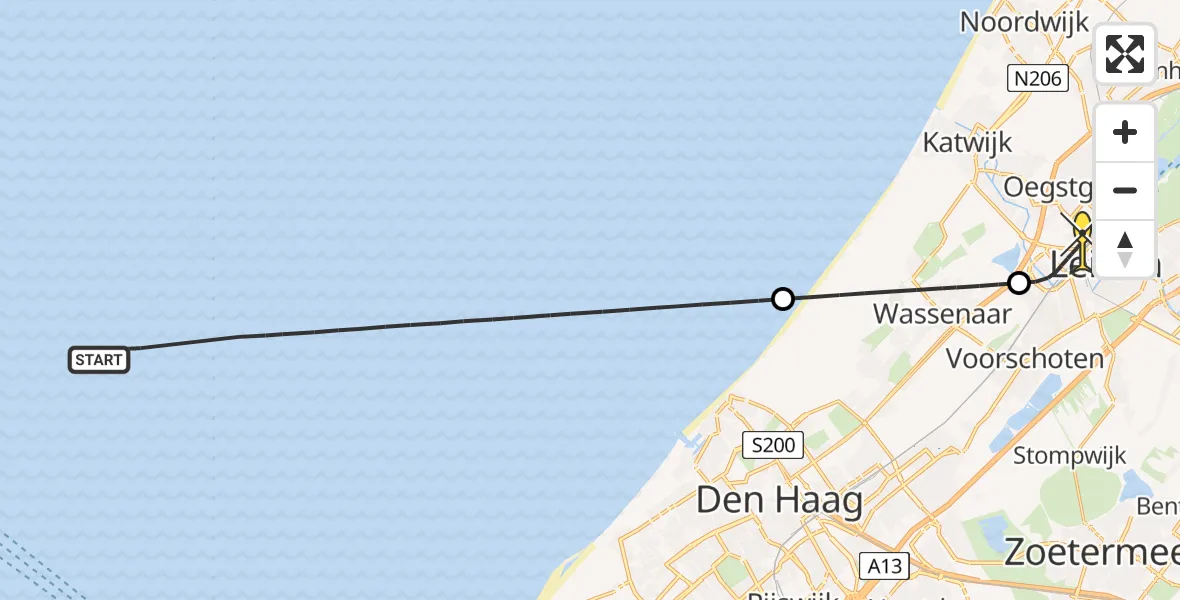 Routekaart van de vlucht: Kustwachthelikopter naar Leiden, Albinusdreef