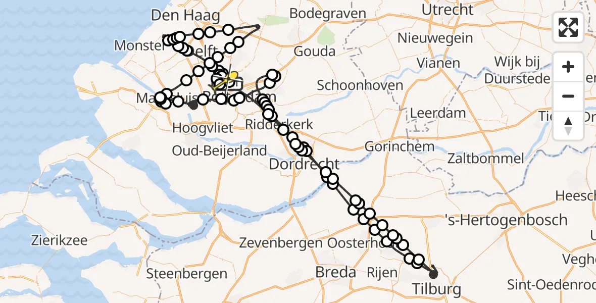 Routekaart van de vlucht: Politieheli naar Rotterdam The Hague Airport, A16 Rotterdam