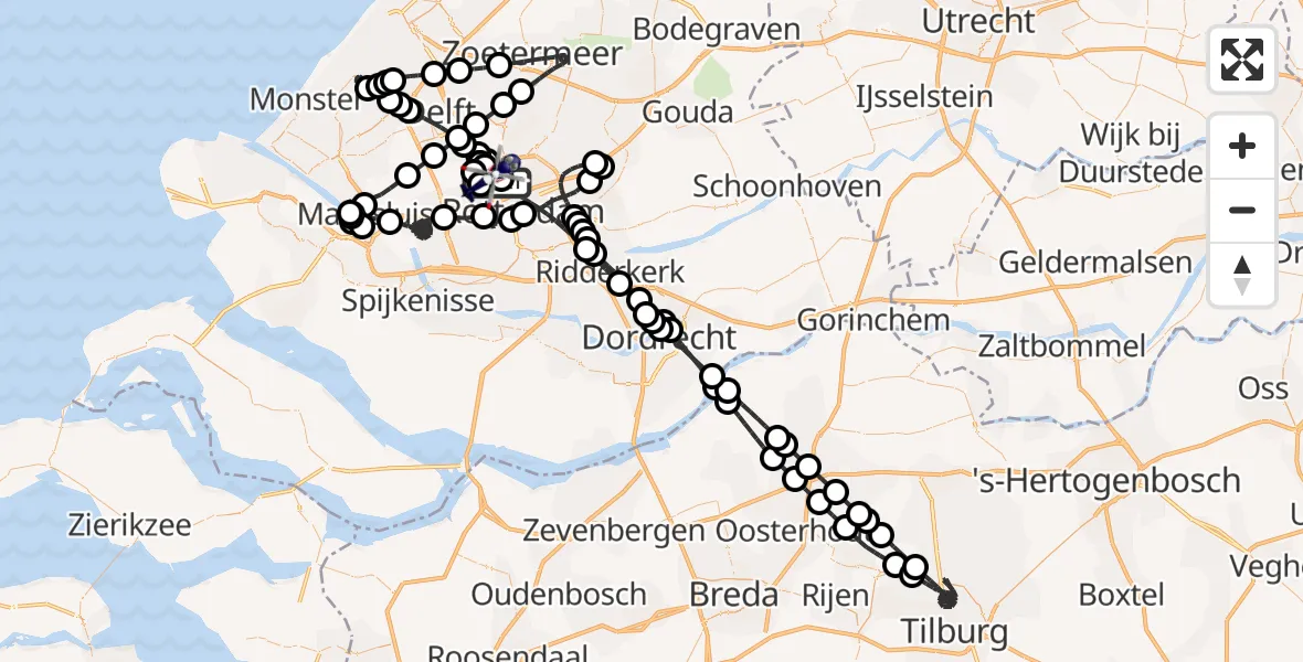 Vluchtroute Politiehelikopter van Rotterdam The Hague Airport naar Rotterdam The Hague Airport