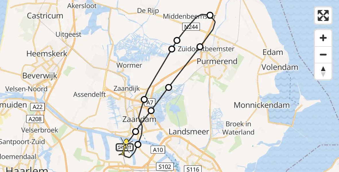 Routekaart van de vlucht: Lifeliner 1 naar Amsterdam Heliport, Pontmeyer
