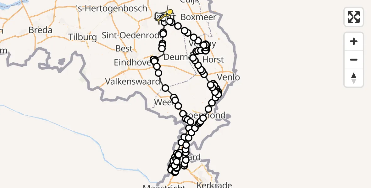 Routekaart van de vlucht: Politieheli naar Vliegbasis Volkel, Rouwstraat