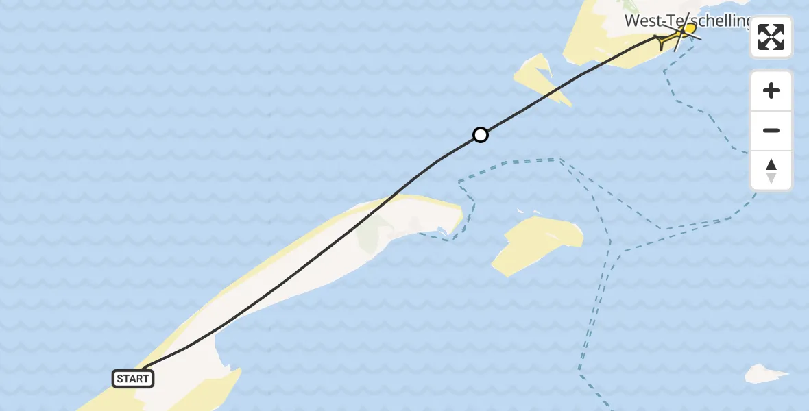 Routekaart van de vlucht: Ambulanceheli naar West-Terschelling, Vlieland