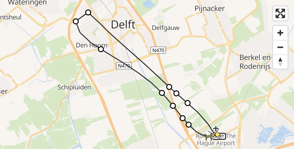Routekaart van de vlucht: Lifeliner 2 naar Rotterdam The Hague Airport, Schieveense polder